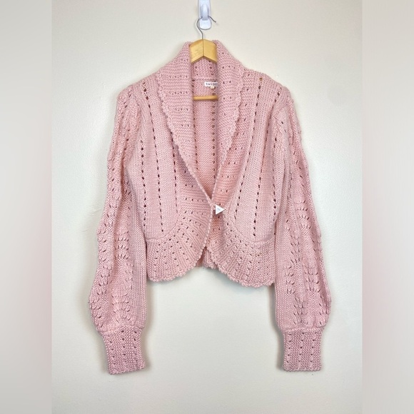 VINTAGE ANTHROPOLOGIE X TWIGGY Y2K WOOL BLEND KNIT CARDIGAN BISHOP SLEEVE LARGE - Picture 3 of 10